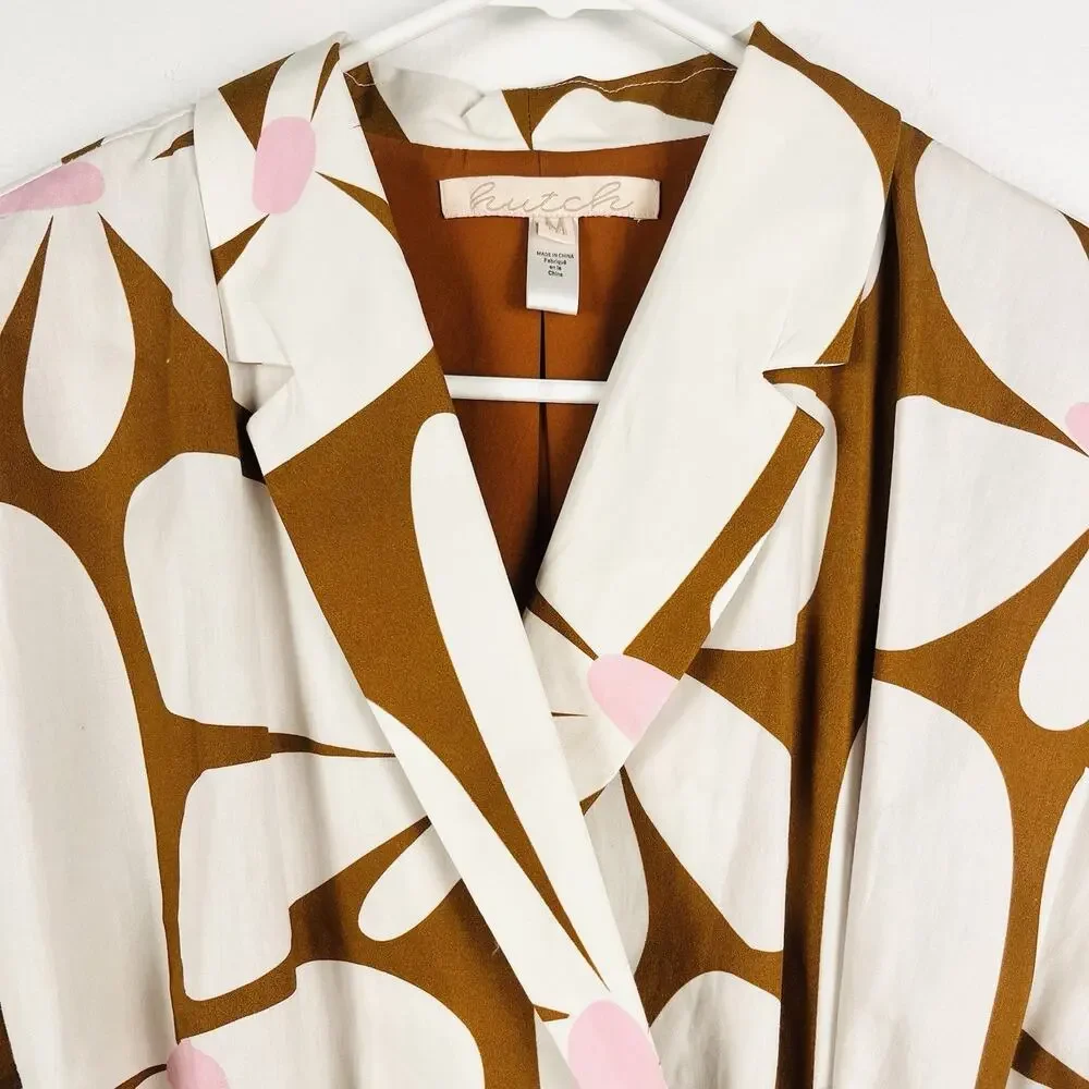 Anthropologie Hutch Brown Floral Wrap Mini Dress with Cream & Pink Accents - Picture 3 of 7